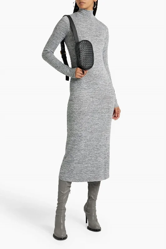 Geometric Trendy Midi Dresses-The Knit Tneck Midi Dress In Heather Grey