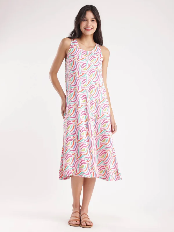 Halter Date Midi Dresses-Abstract Print Midi Dress - Multicolour