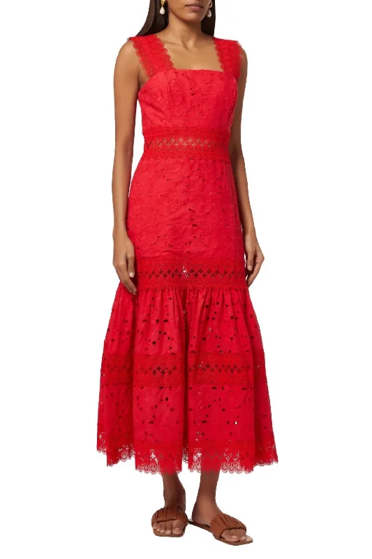 Chiffon Vintage Midi Dresses-Sireneuse Midi Dress In Red