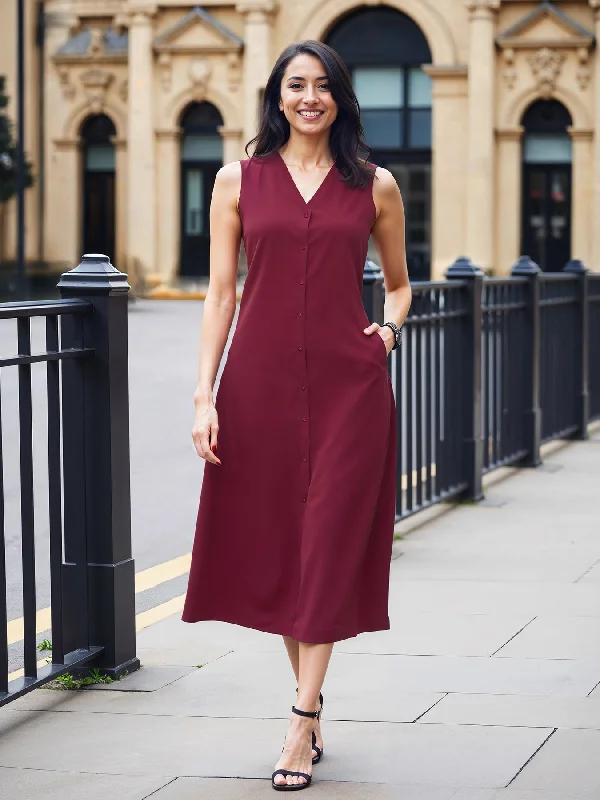 Velvet Winter Midi Dresses-A-line Midi Dress - Maroon