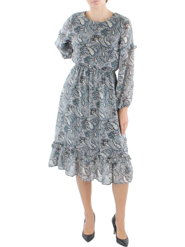 Grey Party Midi Dresses-Womens Paisley Midi Fit & Flare Dress