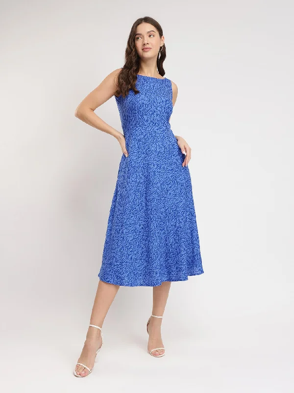 Sexy Date Midi Dresses-Abstract Print Midi Dress - Blue