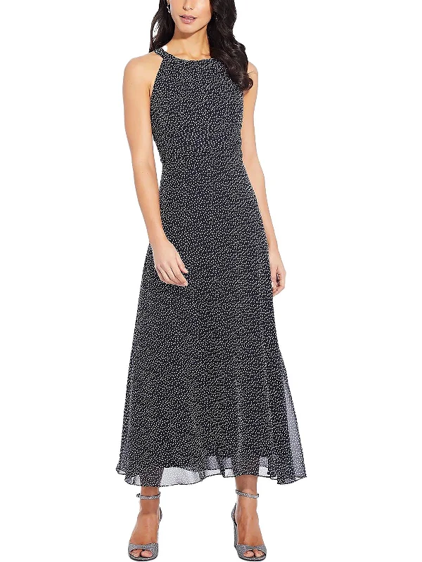 Mesh Club Midi Dresses-Womens Chiffon Dot Print Midi Dress