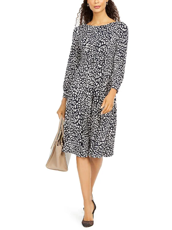 Summer Midi Dresses-Womens Cheetah Print Boatneck Midi Sheath Dress