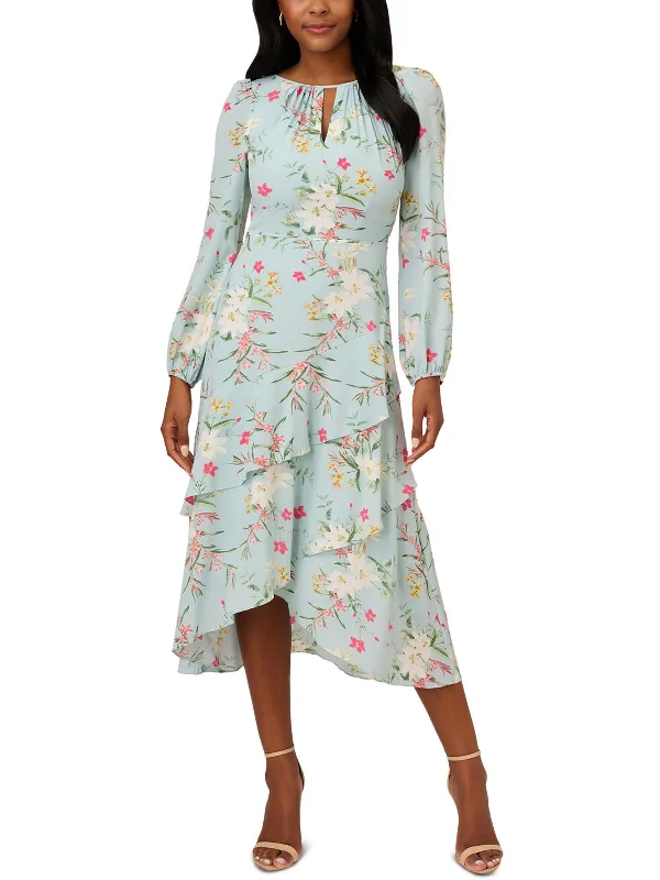 Cotton Summer Midi Dresses-Womens Floral Print Polyester Midi Dress