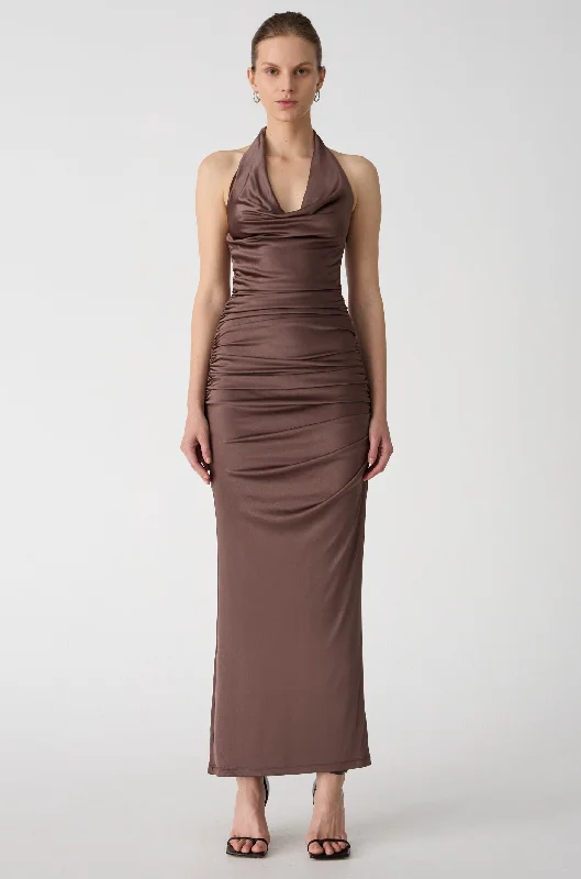 Green Velvet Midi Dresses-Misha Olea Midi Dress - Mink Brown