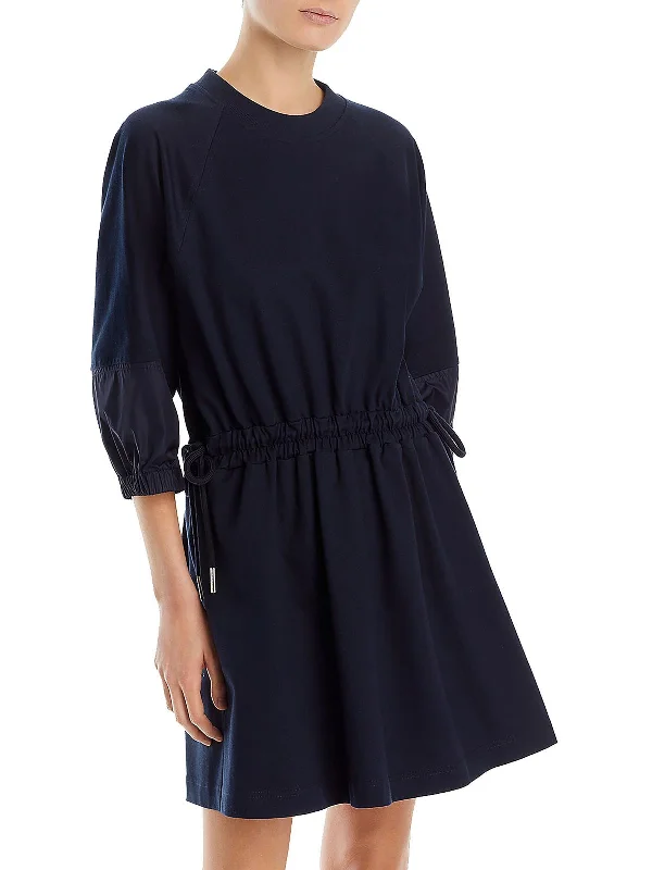 Chiffon Winter Midi Dresses-Womens Smocked Midi Sweatshirt Dress