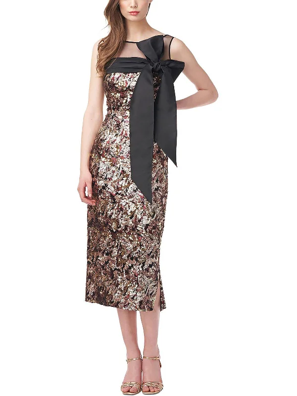 Velvet Boho Midi Dresses-Womens Embellished Illusion Midi Dress