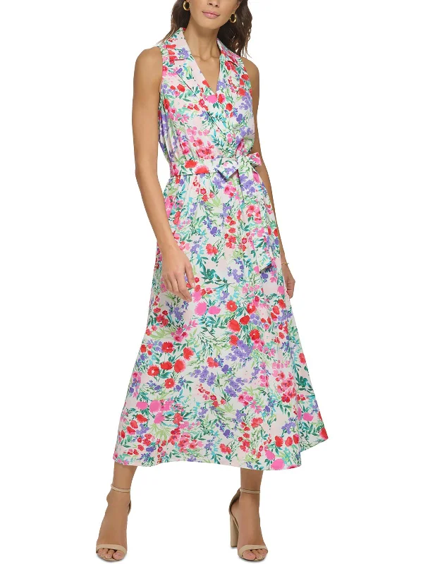 Leather Vintage Midi Dresses-Womens Woven Floral Midi Dress