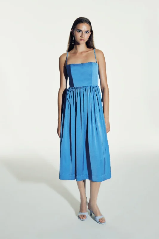 Sleeveless Party Midi Dresses-Liette Satin Midi Dress in Ultramarine