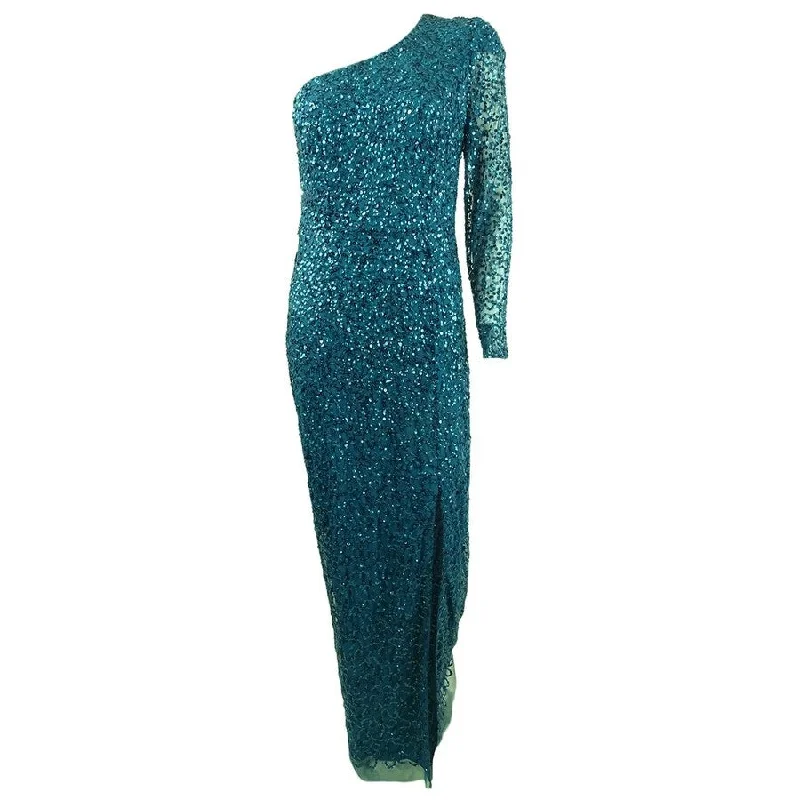 Sequin Grey Evening Dress-Adrianna Papell Women's Beaded Column Gown