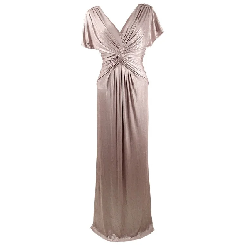 V Neck Silk Evening Dress-Adrianna Papell Women's Twisted Metallic Gown