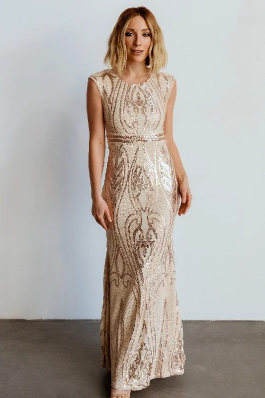 Strapless Velvet Evening Dress-Alessia Sequin Gown | Champagne