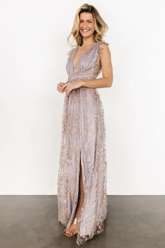 V Neck Evening Dress-Arlene Shimmer Gown | Dusty Lilac + Rose