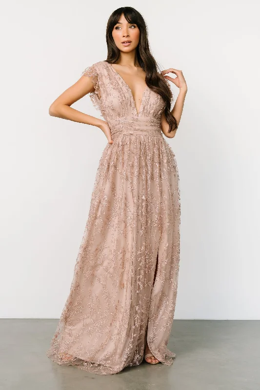 Silk Green Evening Dress-Arlene Shimmer Gown | Nude Rose