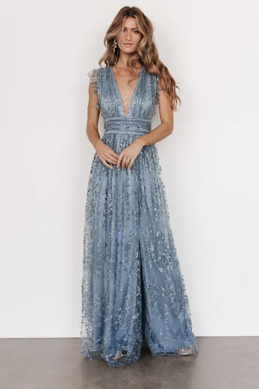 Plus Size Evening Dress-Arlene Shimmer Gown | Winter Blue