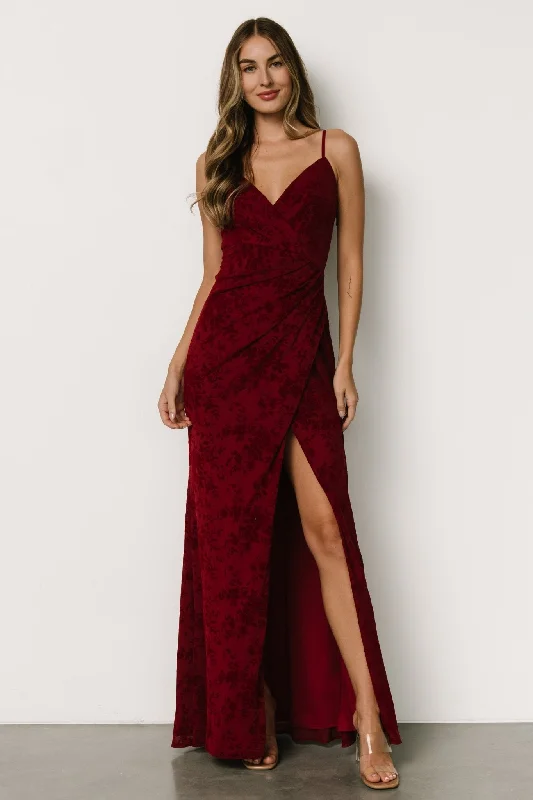 Plaid Evening Dress-Ayesha Fitted Gown | Burgundy