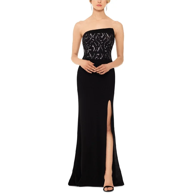 Red Lace Evening Dress-B&A Womens Strapless Lace Gown Dress, Black, 8