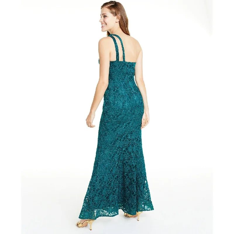 Tie Dye Off Shoulder Evening Dress-Bcx Juniors' One-Shoulder Glitter Lace Gown Bright Grn Size 15