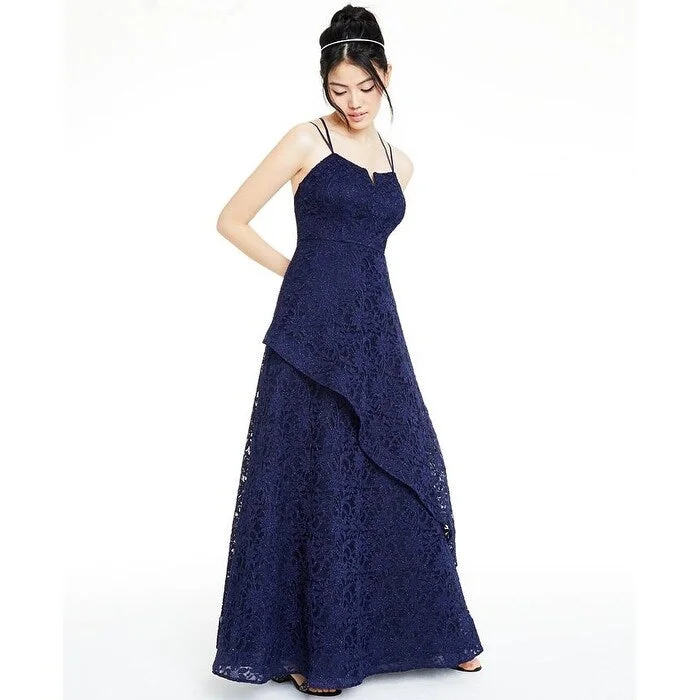 Backless Orange Evening Dress-Bcx Women's Juniors' Glitter-Lace Layered Gown Blue Size 7