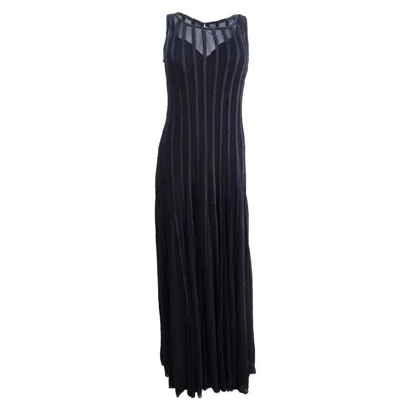 Formal V Neck Evening Dress-Betsy & Adam Women's Mesh & Satin Illusion Stripe Gown (12, Black)