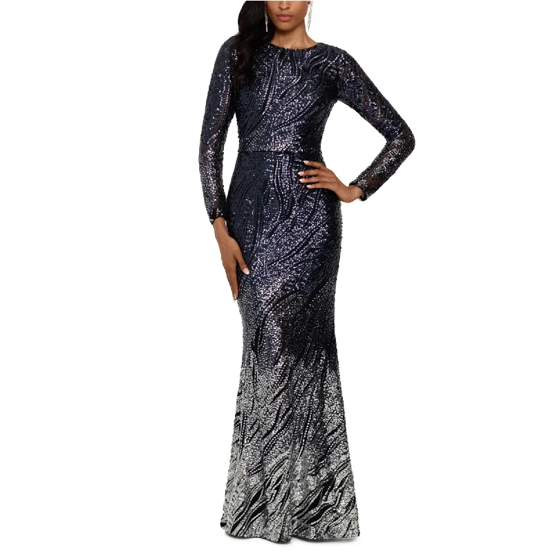 Maxi Wedding Evening Dress-Betsy & Adam Womens Sequin Ombre Mermaid Gown Dress, Black, 8