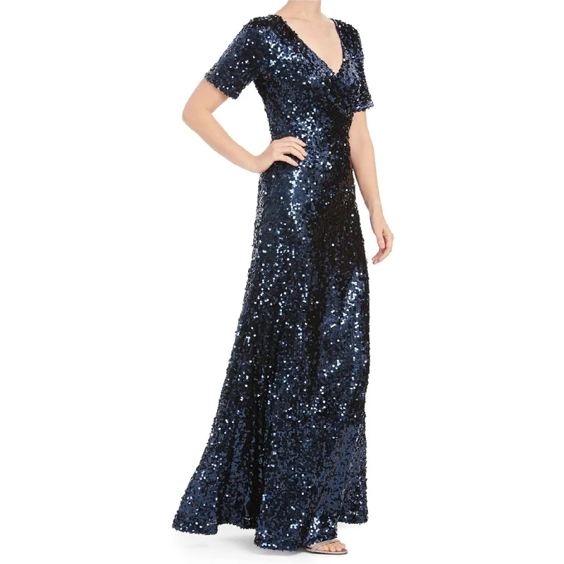 Long Gold Evening Dress-Calvin Klein Womens Sequin Surplice Gown Dress, Blue, 8