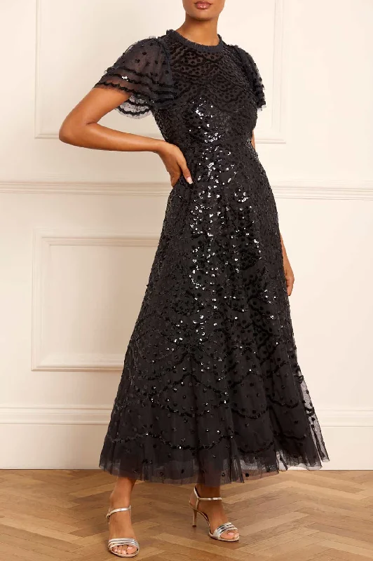 Sexy Evening Dress-Deco Dot Ankle Gown