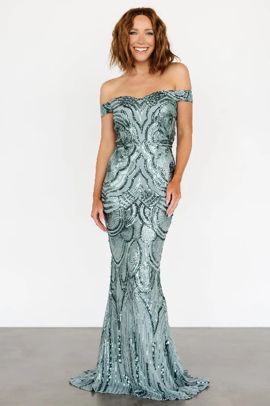 Petite Navy Evening Dress-Empress Sequin Gown | Eucalyptus