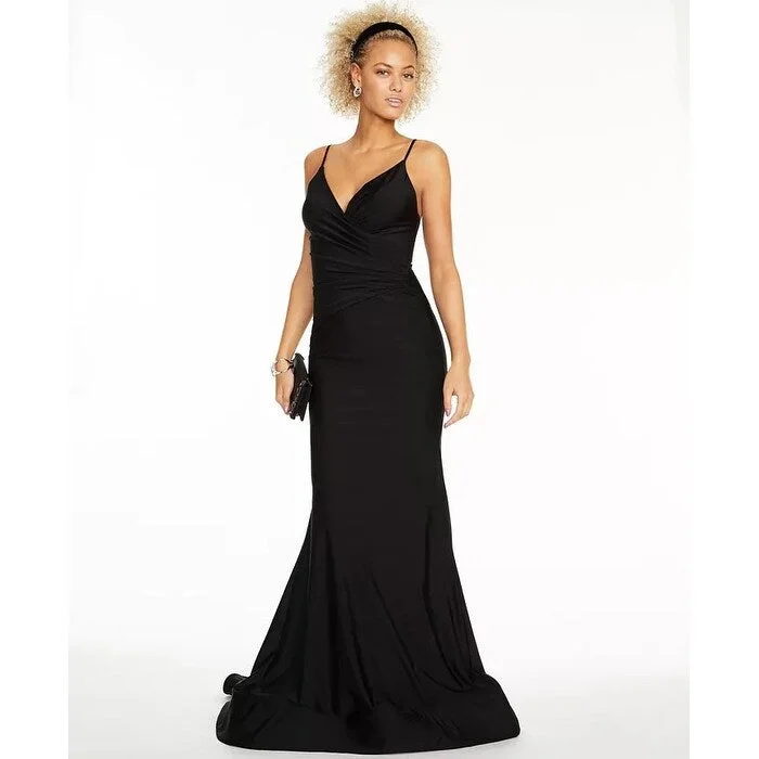 Sexy Velvet Evening Dress-Glamour By Terani Juniors' Stretch Satin Gown Black Size 10