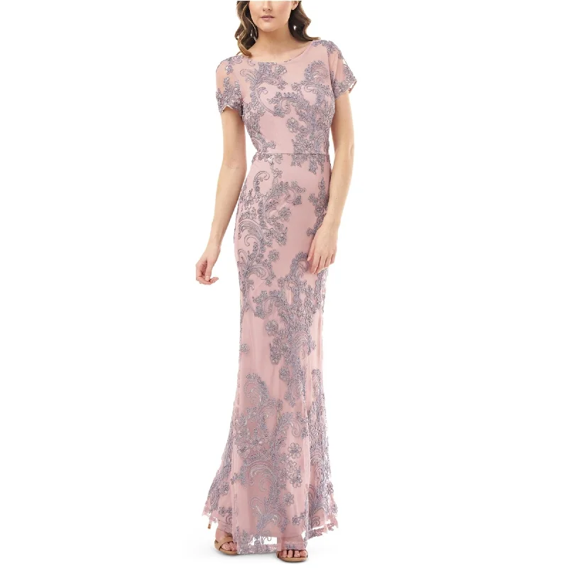 Halter Burgundy Evening Dress-JS Collection Womens Embroidered Gown Dress, Pink, 2