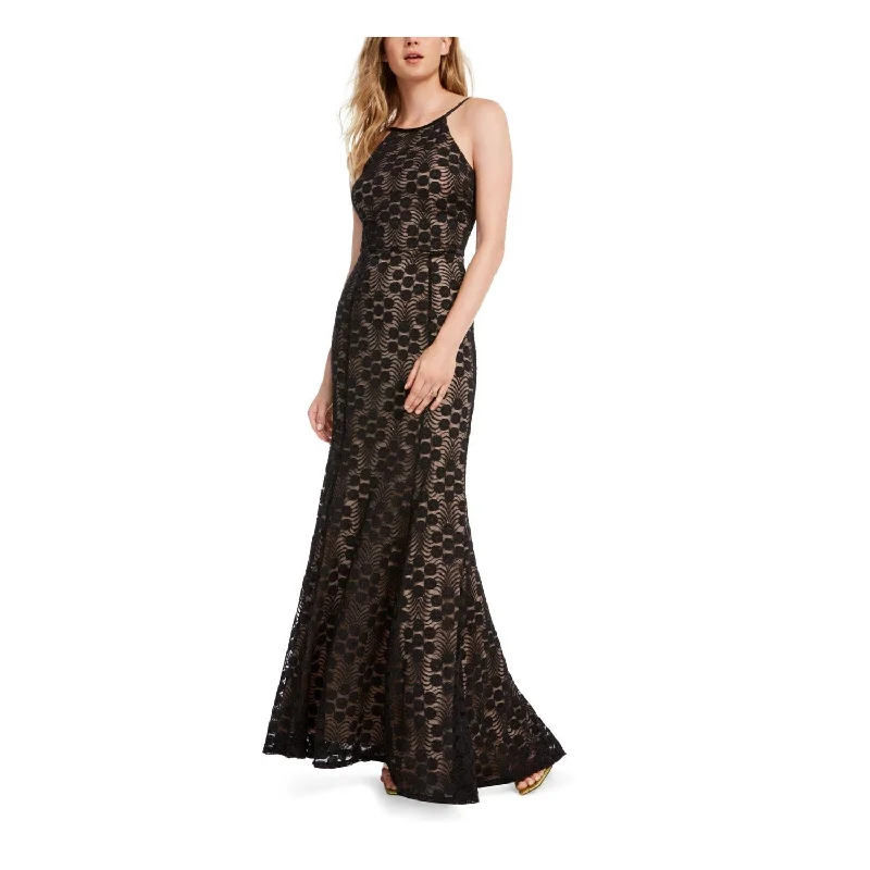 Trendy Satin Evening Dress-Jump Junior's Lace up Lace Gown Black/Nude Size 7/8