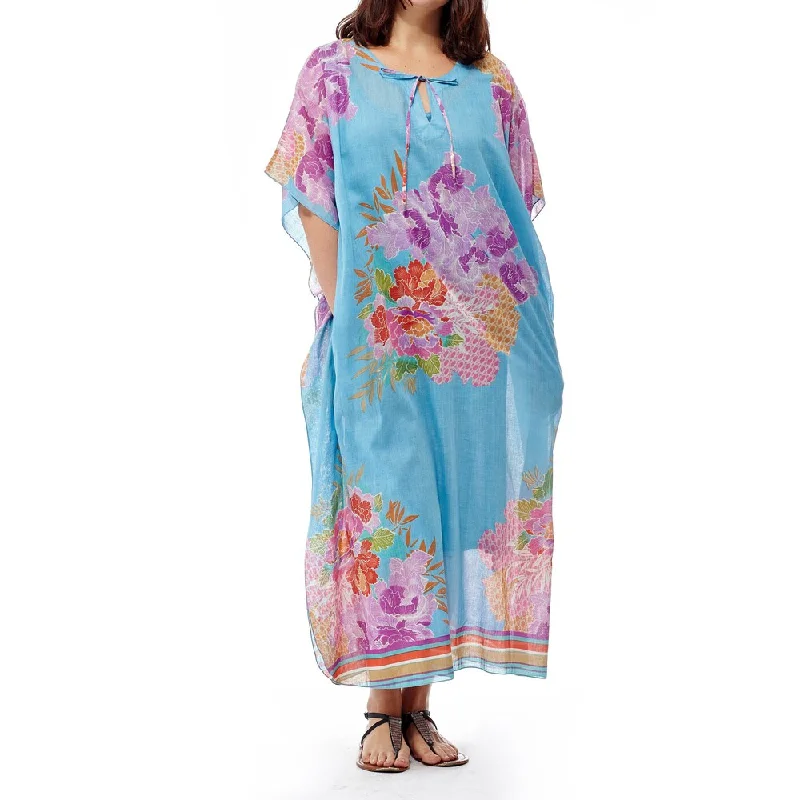 High Neck Boho Maxi Dresses-La Cera Women's Printed Long Caftan