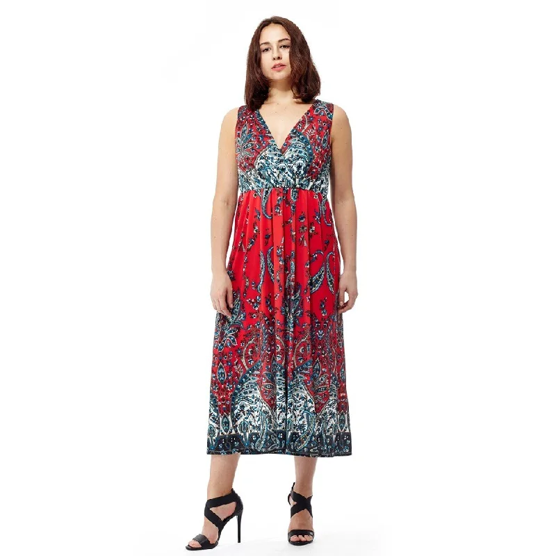 Halter Summer Maxi Dresses-La Cera Women's Sleeveless Printed Long Dress