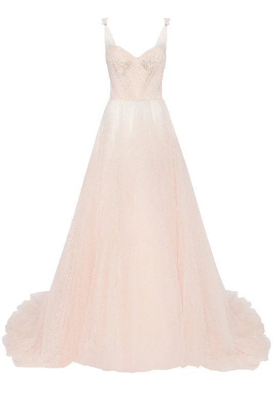 Orange Midi Evening Dress-Peach Multi-Layered Tulle Gown