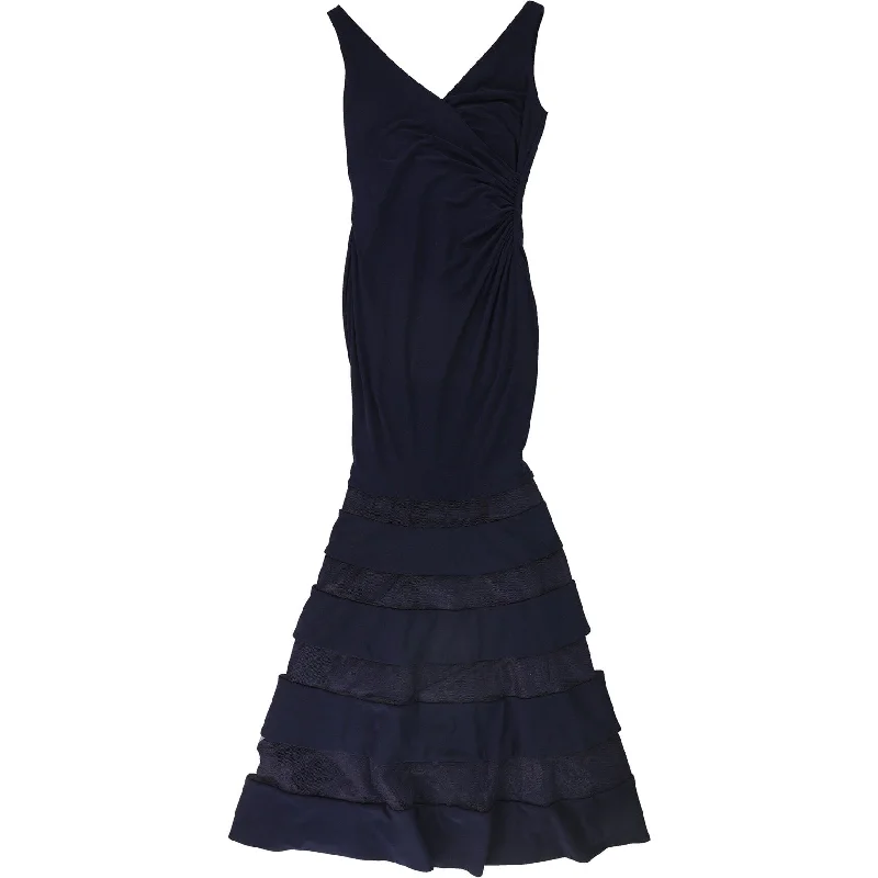 Navy Off Shoulder Evening Dress-Ralph Lauren Womens Cleveland Tulle Stripe Gown Dress, Blue, 2