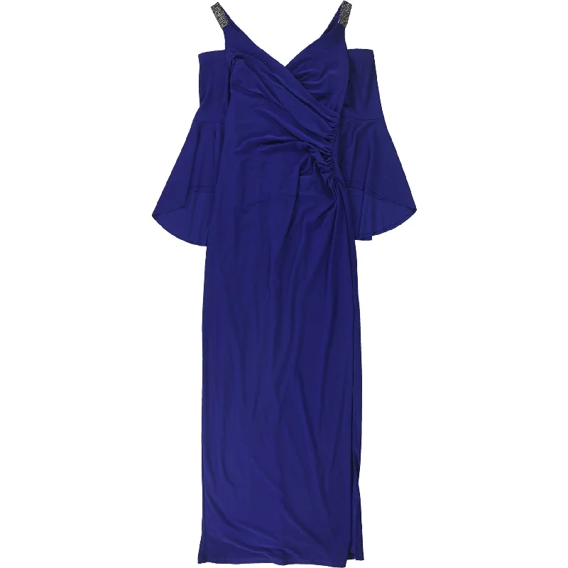 Long Sleeve Silver Evening Dress-Ralph Lauren Womens Tiffin Gown Dress, Blue, 2