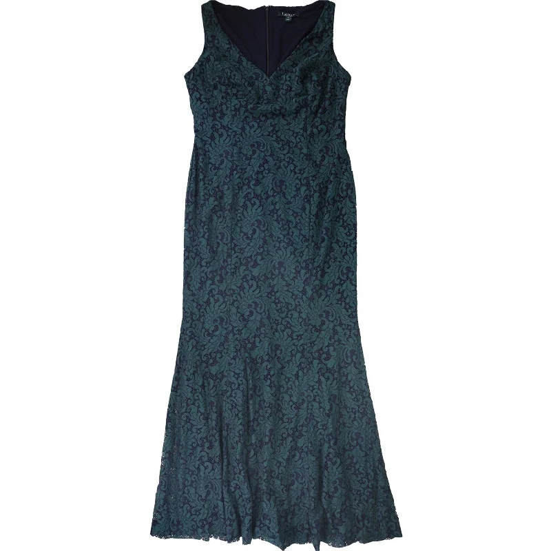 High Neck Lace Evening Dress-Ralph Lauren Womens Vassie Gown Dress