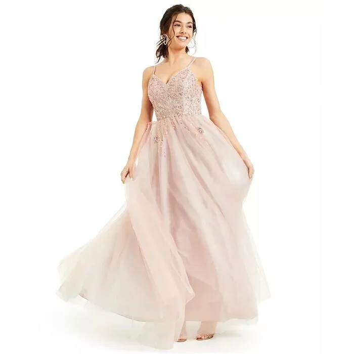 Purple Evening Dress-Say Yes To The Prom Juniors' Embellished Chiffon Gown Pink Size 11