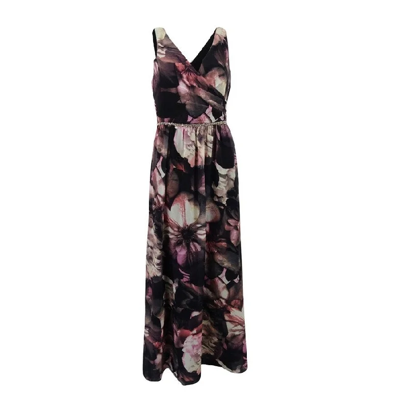 Elegant Maternity Evening Dress-SL Fashions Women's Floral-Print Surplice Gown