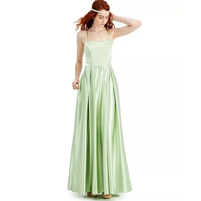 Elegant Black Evening Dress-Speechless Juniors' Lace-Up-Back Satin Gown Green Size 15