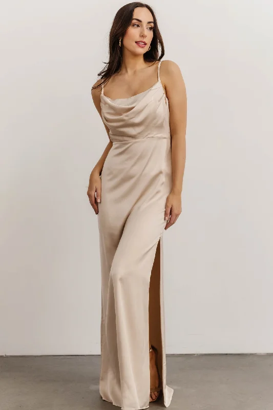 Sequin Gold Evening Dress-Sydney Satin Gown | Champagne