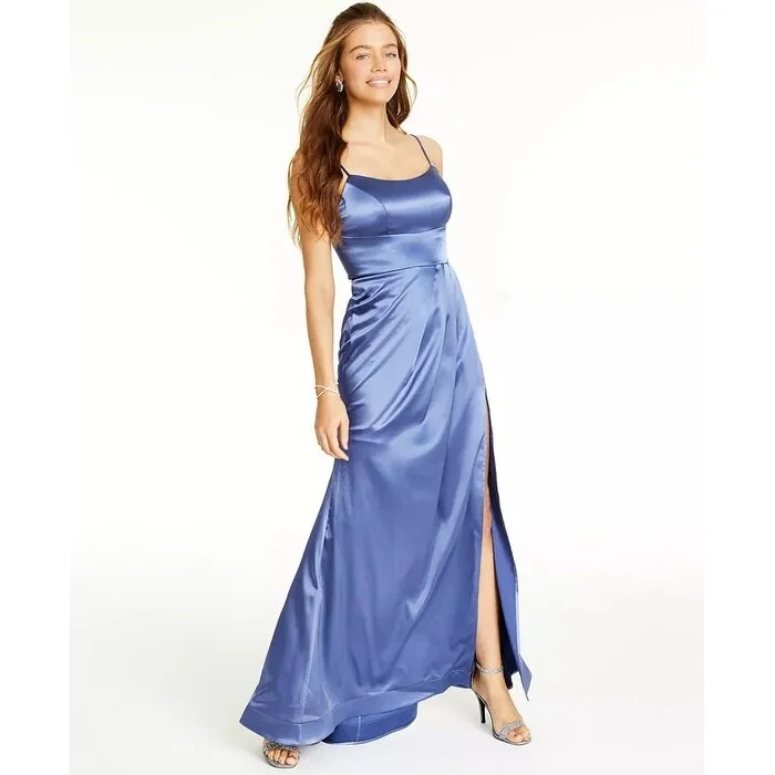 Tie Dye Evening Dress-Teeze Me Juniors' Blue Satin Gown Dark Blue Size 11