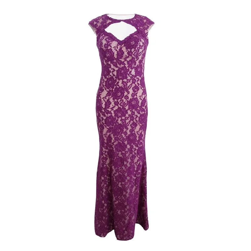 Vintage Chiffon Evening Dress-Xscape Women's Cutout Lace Gown (2, Purple/Beige)