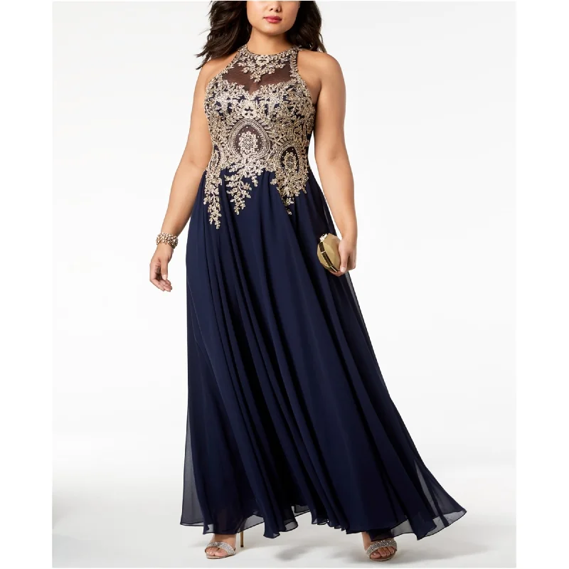 Long Green Evening Dress-XSCAPE Womens Embroidered Gown Dress, Blue, 16W