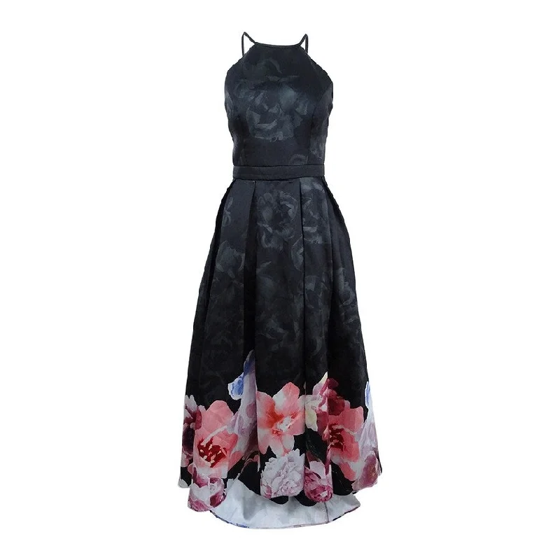 Sequin Ruffle Evening Dress-Xscape Women's Floral-Print High-Low Gown