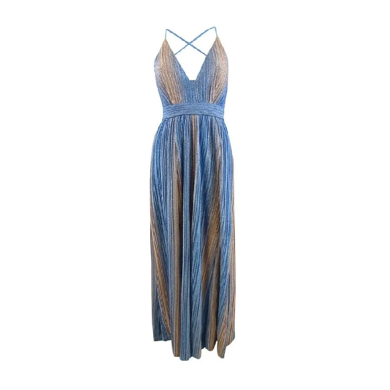 Tie Dye Plus Size Evening Dress-Xscape Women's Metallic-Stripe Gown (2, Rose/ Blue)