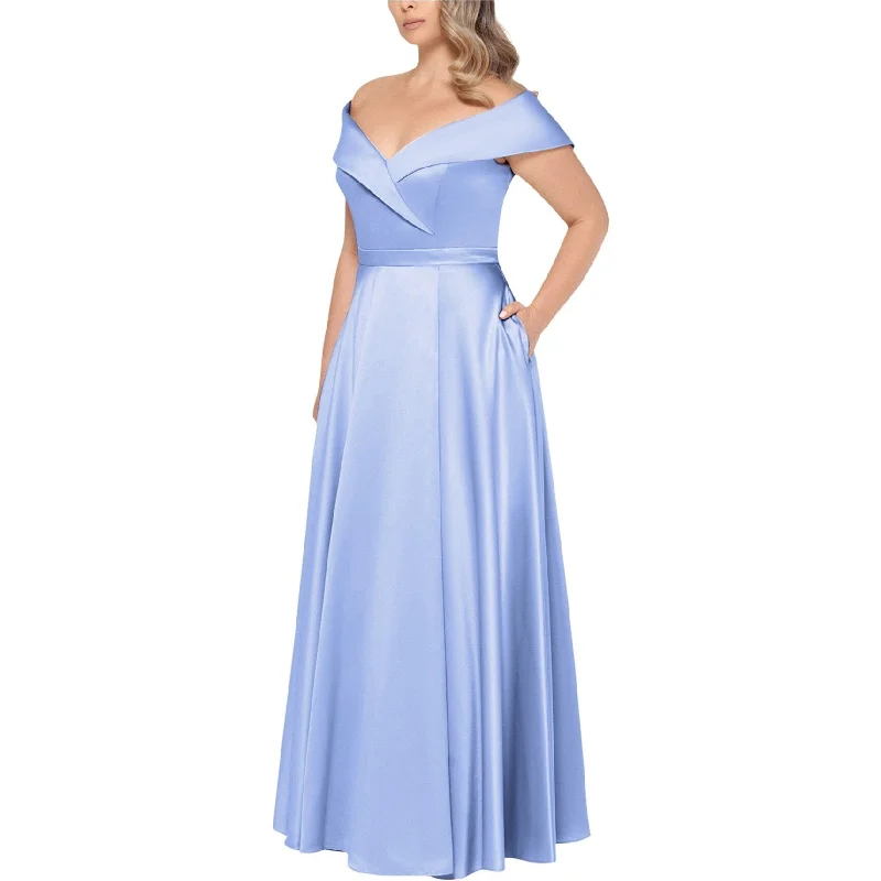 Maxi Orange Evening Dress-XSCAPE Womens Off-The-Shoulder Gown Dress, Blue, 18W