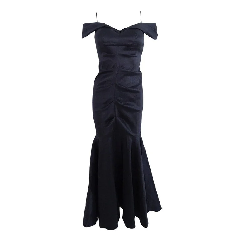 Party Polka Dot Evening Dress-Xscape Women's Off-The-Shoulder Ruched Mermaid Gown