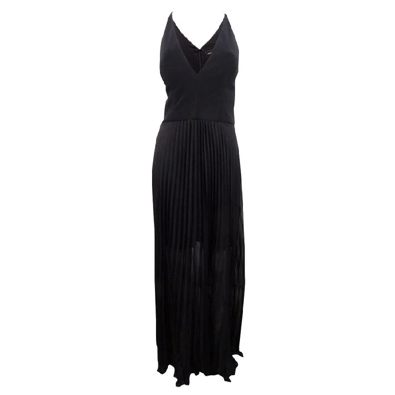 Sleeveless Silk Evening Dress-Xscape Women's Pleated V-Neck Gown